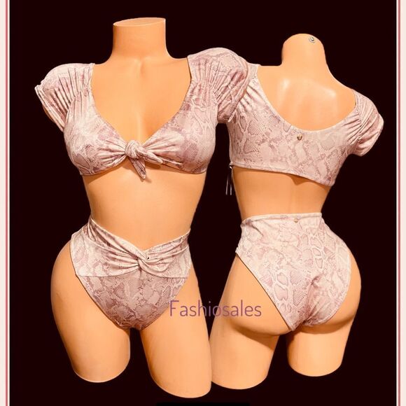 Victorias Secret Swim Twist off Shoulder Short-sleeve Bikini Top & Bottom pink M - Picture 2 of 8